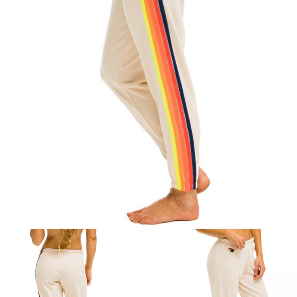 Aviator Nation Cream Sweatpants with Rainbow Detail